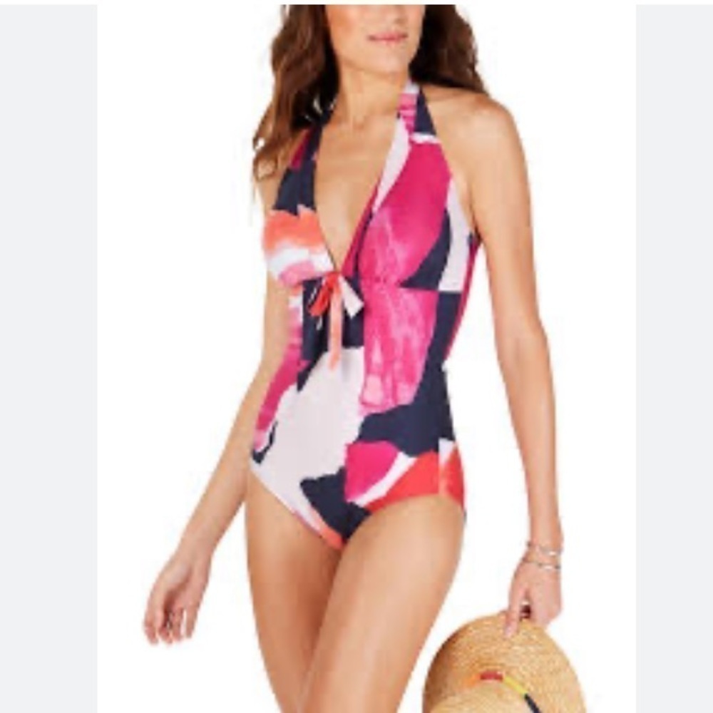 NWT DKNY Halter One Piece Swimsuit Abstract Print